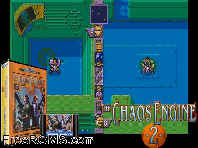 Chaos Engine 2 Genesis game showing 3D box cover and gameplay screenshot