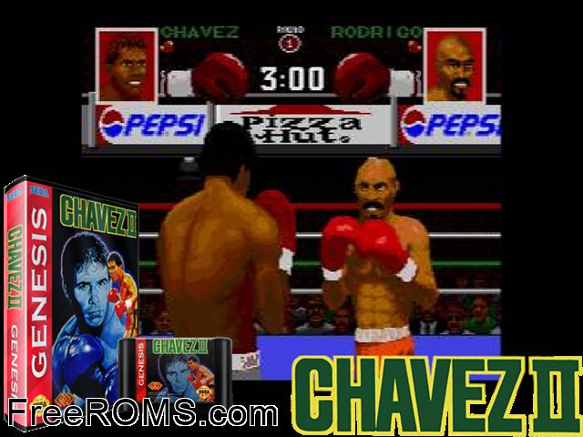Chavez 2 Genesis game showing 3D box cover and gameplay screenshot