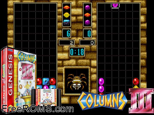 Columns III Genesis game showing 3D box cover and gameplay screenshot