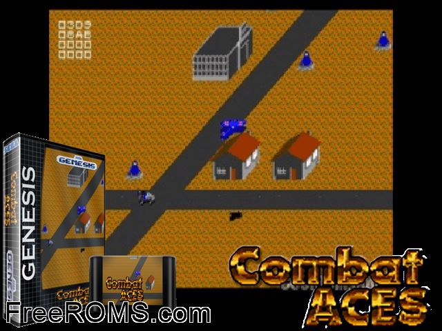 Combat Aces Genesis game showing 3D box cover and gameplay screenshot