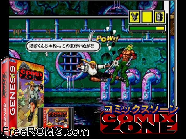 Comix Zone Genesis game showing 3D box cover and gameplay screenshot