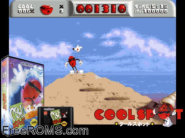 Coolspot Genesis game showing 3D box cover and gameplay screenshot
