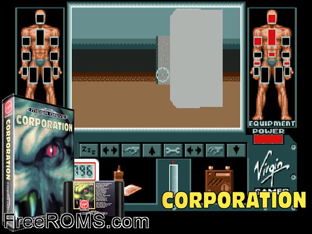 Corporation Genesis game showing 3D box cover and gameplay screenshot