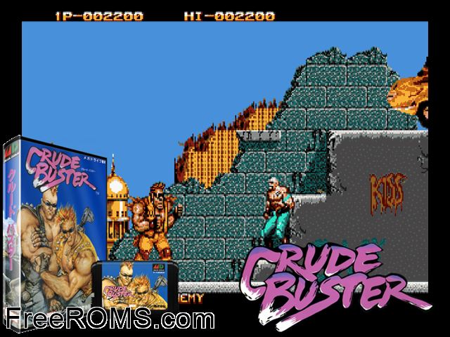 Crude Buster (Japan) Genesis game showing 3D box cover and gameplay screenshot