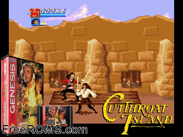 CutThroat Island Genesis game showing 3D box cover and gameplay screenshot