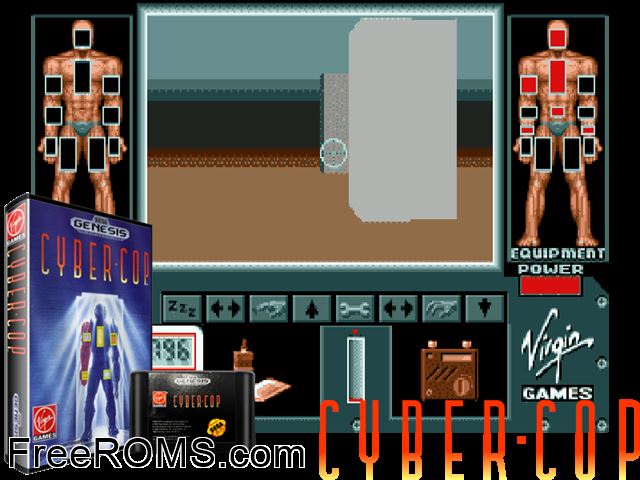 Cybercop Genesis game showing 3D box cover and gameplay screenshot