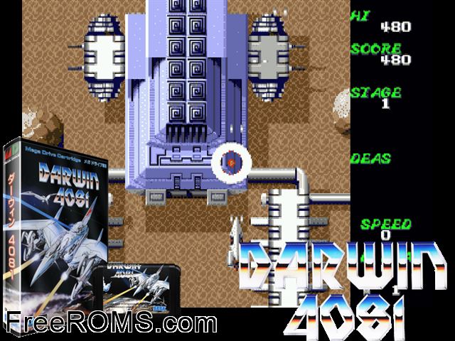Darwin 4081 Genesis game showing 3D box cover and gameplay screenshot
