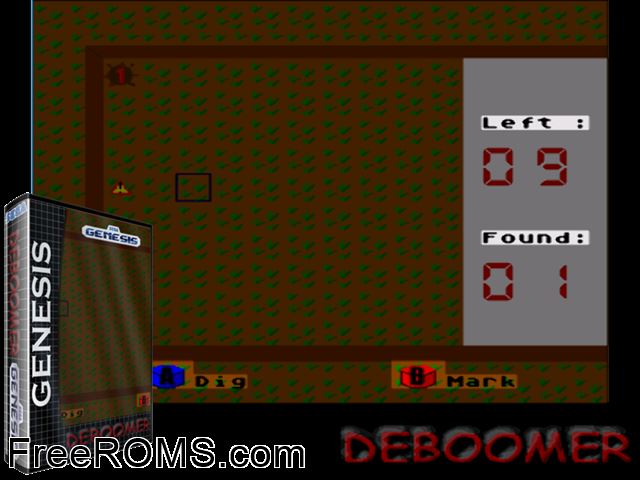 Deboomer by Kaneda (Public Domain) Genesis game showing 3D box cover and gameplay screenshot