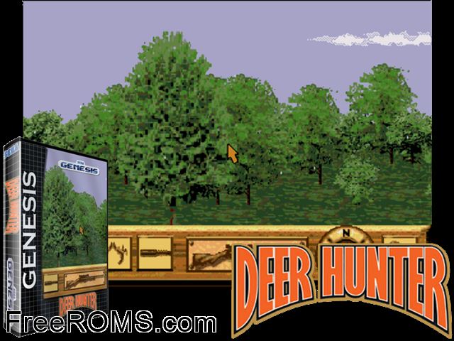 Deer Hunter Genesis game showing 3D box cover and gameplay screenshot