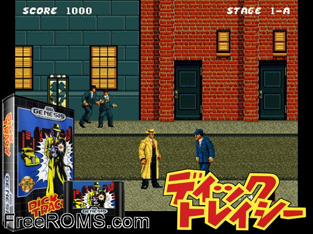 Dick Tracy Genesis game showing 3D box cover and gameplay screenshot
