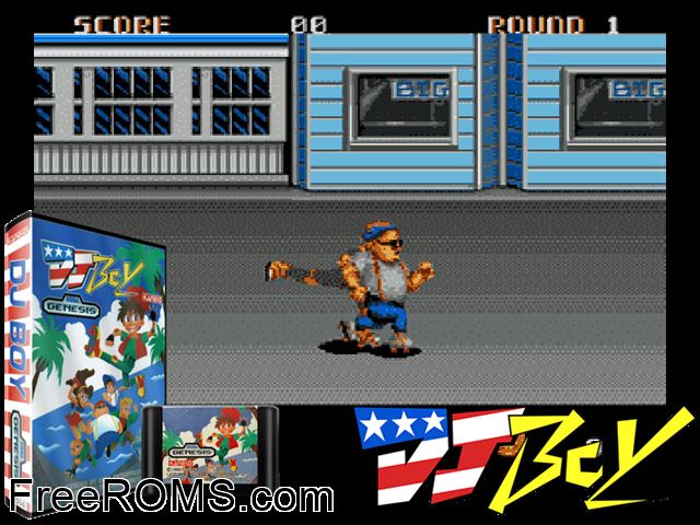 DJ Boy Genesis game showing 3D box cover and gameplay screenshot