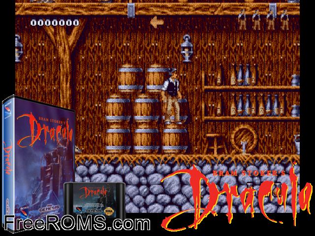 Bram Stoker's Dracula Genesis game showing 3D box cover and gameplay screenshot