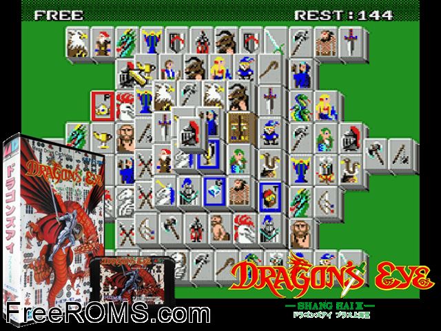 Dragon's Eye Shanghai 3 Genesis game showing 3D box cover and gameplay screenshot