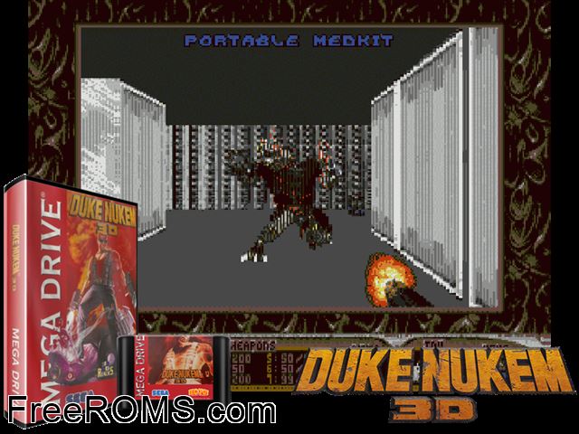 Duke Nukem 3D Genesis game showing 3D box cover and gameplay screenshot