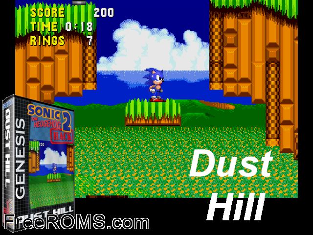 Dust Hill 2.0 (S2 Hack) Genesis game showing 3D box cover and gameplay screenshot