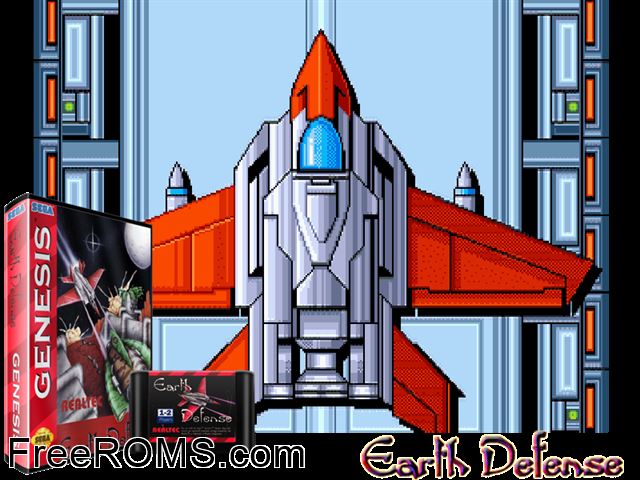Earth Defend, The Genesis game showing 3D box cover and gameplay screenshot