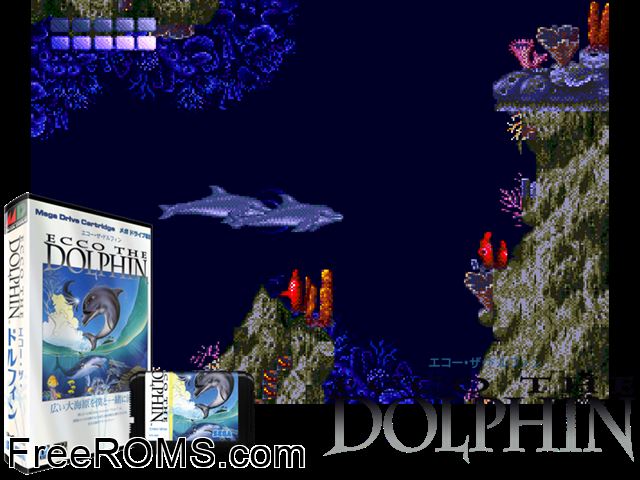 ECCO The Dolphin (Japan) Genesis game showing 3D box cover and gameplay screenshot