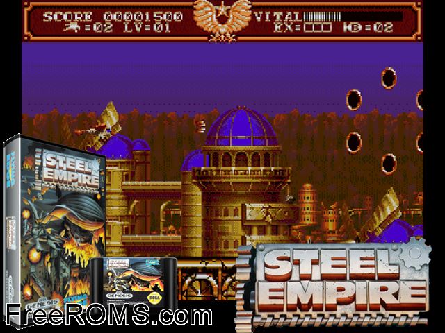 Empire of Steel Genesis game showing 3D box cover and gameplay screenshot