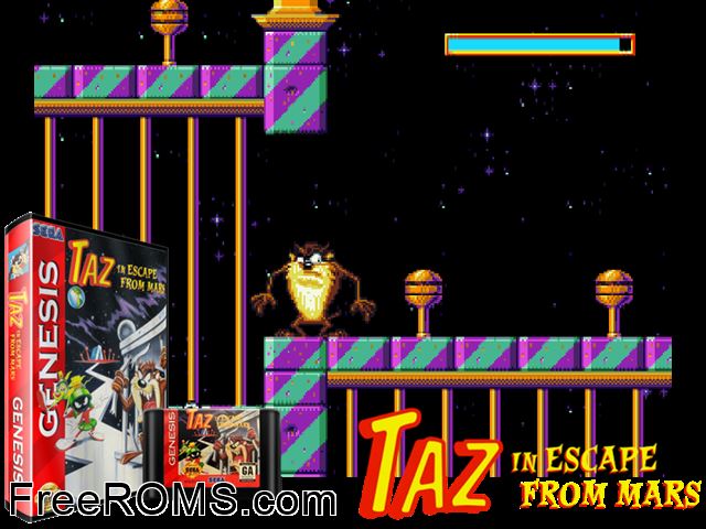 Escape from Mars starring Taz Genesis game showing 3D box cover and gameplay screenshot