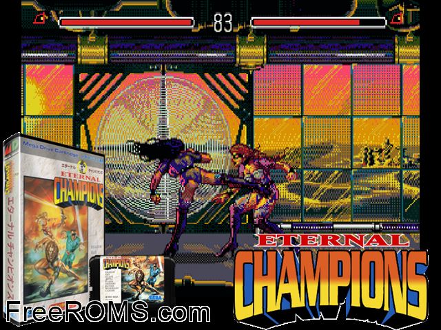 Eternal Champions (Japan) Genesis game showing 3D box cover and gameplay screenshot