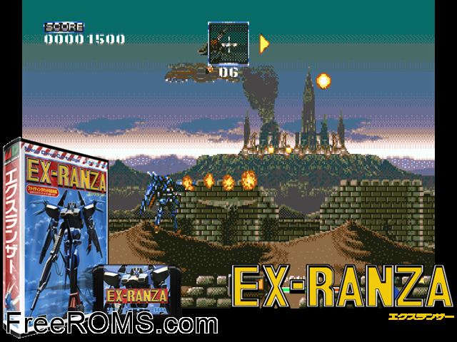 Ex-Ranza (Japan) Genesis game showing 3D box cover and gameplay screenshot
