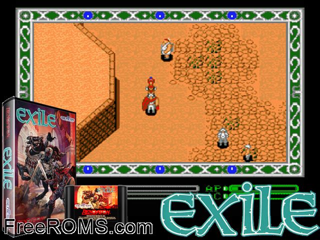 Exile Genesis game showing 3D box cover and gameplay screenshot