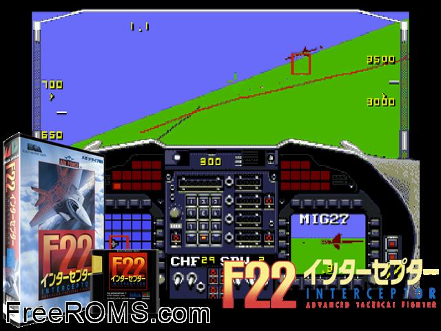 F-22 Interceptor - Advanced Tactical Fighter (Japan) Genesis game showing 3D box cover and gameplay screenshot