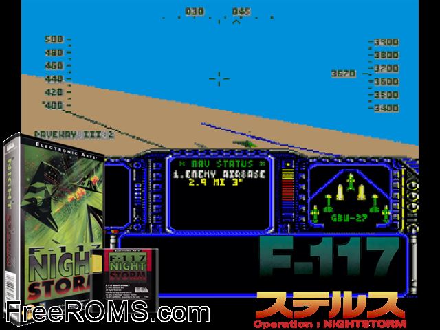 F-117 Night Storm Genesis game showing 3D box cover and gameplay screenshot