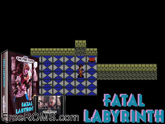 Fatal Labyrinth Genesis game showing 3D box cover and gameplay screenshot