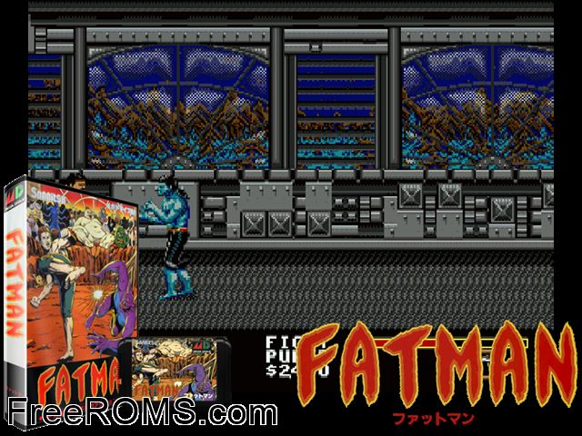 Fatman Genesis game showing 3D box cover and gameplay screenshot