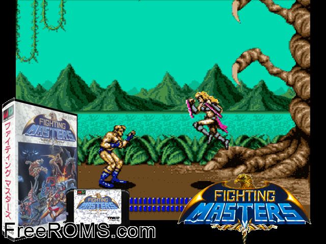 Fighting Masters (Japan) Genesis game showing 3D box cover and gameplay screenshot
