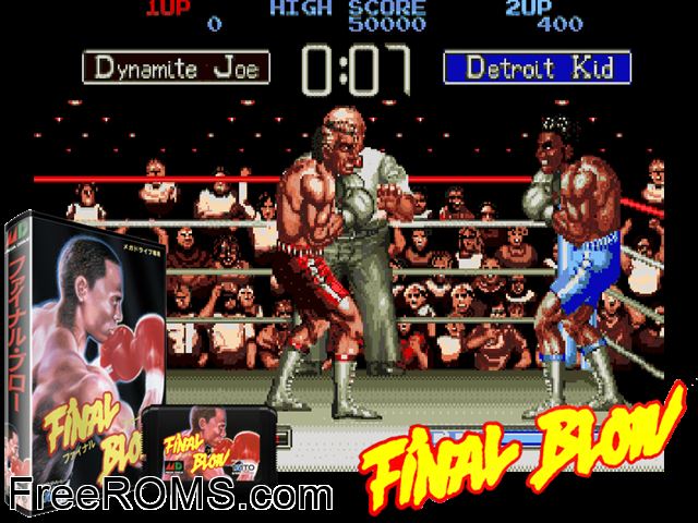 Final Blow Genesis game showing 3D box cover and gameplay screenshot