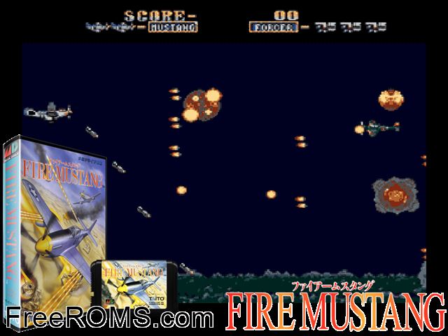 Fire Mustang Genesis game showing 3D box cover and gameplay screenshot