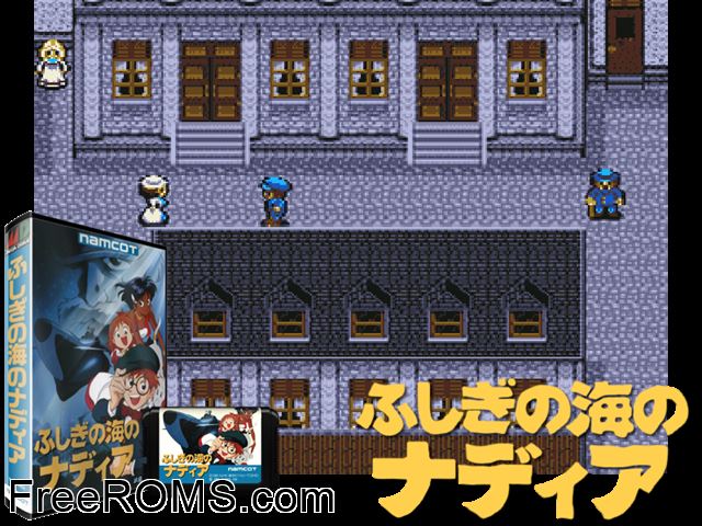 Fushigi no Umi no Nadia (Japan) Genesis game showing 3D box cover and gameplay screenshot
