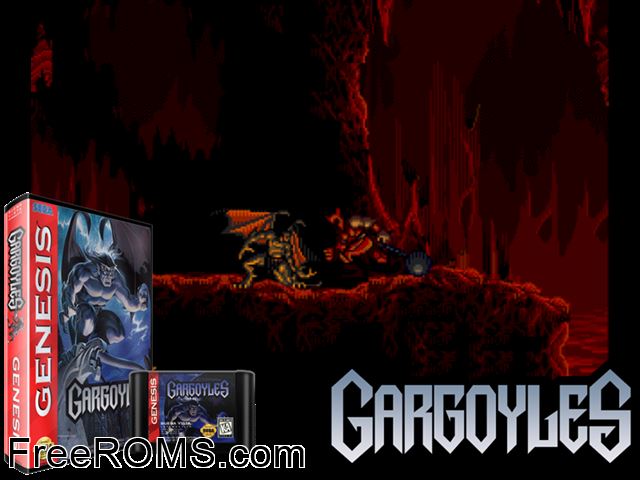 Gargoyles Genesis game showing 3D box cover and gameplay screenshot