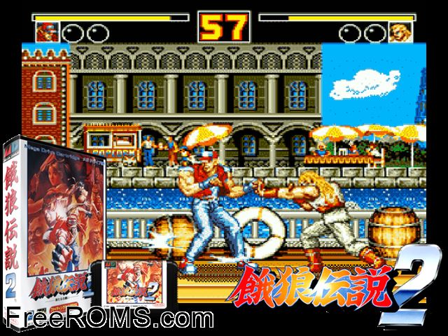 Garou Densetsu 2 - Arata-naru Tatakai (Japan) Genesis game showing 3D box cover and gameplay screenshot