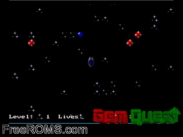 Gem Quest V0.9 by Haroldo de Oliveira Pinheiro (Public Domain) Genesis game showing 3D box cover and gameplay screenshot