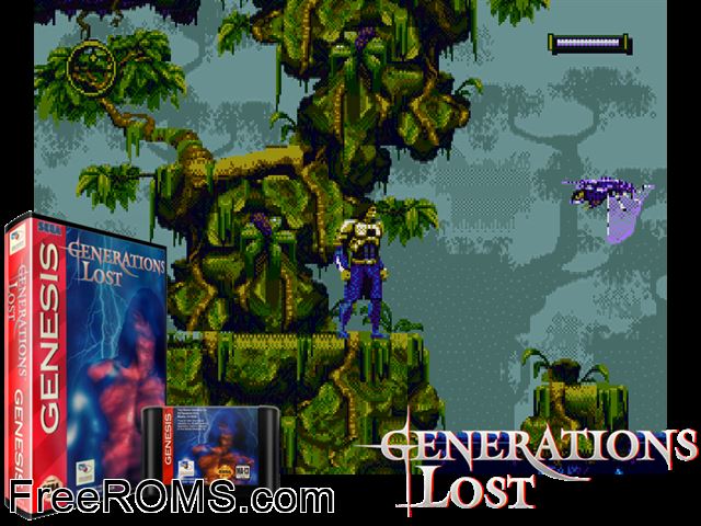 Generations Lost Genesis game showing 3D box cover and gameplay screenshot