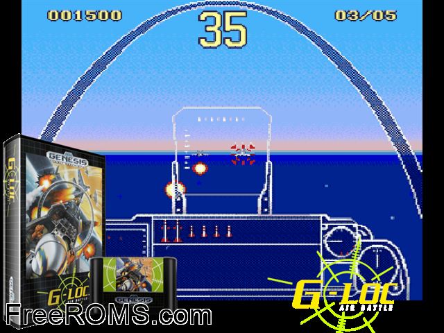 G-loc Airbattle Genesis game showing 3D box cover and gameplay screenshot