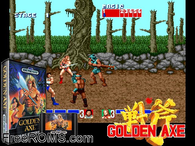 Golden Axe Jap Genesis game showing 3D box cover and gameplay screenshot