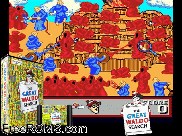 Great Waldo Search Genesis game showing 3D box cover and gameplay screenshot