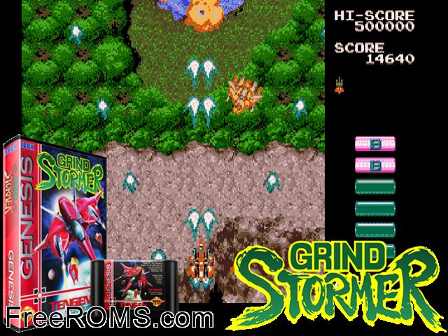Grind Stormer Genesis game showing 3D box cover and gameplay screenshot
