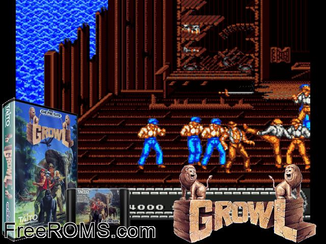 Growl Genesis game showing 3D box cover and gameplay screenshot