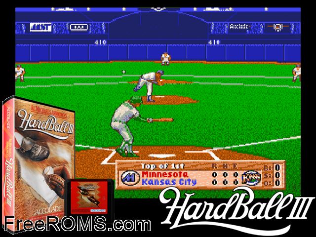 HardBall III Genesis game showing 3D box cover and gameplay screenshot