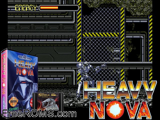 Heavy Nova Genesis game showing 3D box cover and gameplay screenshot