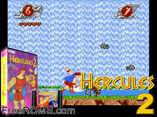 Hercules 2 Genesis game showing 3D box cover and gameplay screenshot