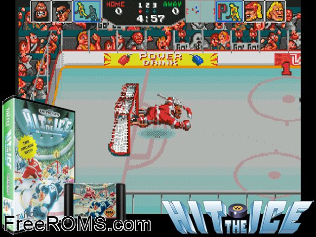 Hit the Ice Genesis game showing 3D box cover and gameplay screenshot