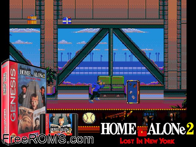 Home Alone 2 - Lost in New York Genesis game showing 3D box cover and gameplay screenshot
