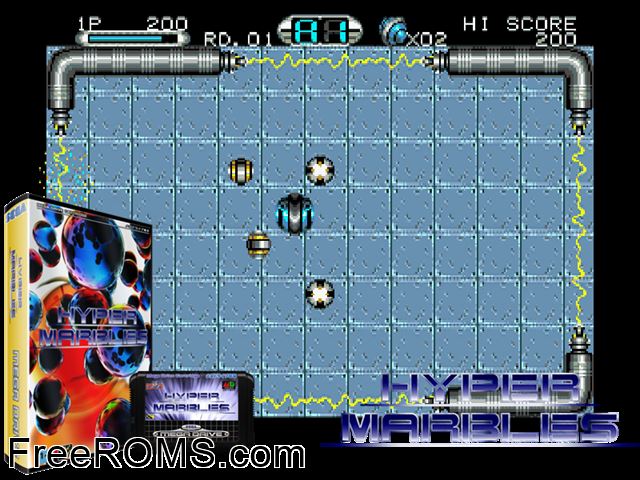 Hyper Marbles (Japan) Genesis game showing 3D box cover and gameplay screenshot