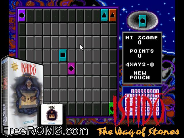 Ishido Genesis game showing 3D box cover and gameplay screenshot